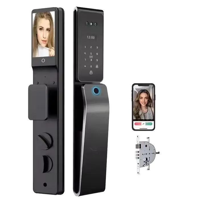 Smart Tuya Waterproof Fingerprint 3D Face Recognition Digital Password Keyless Lock Multi-Language Door Lock for Wood Door — image 4