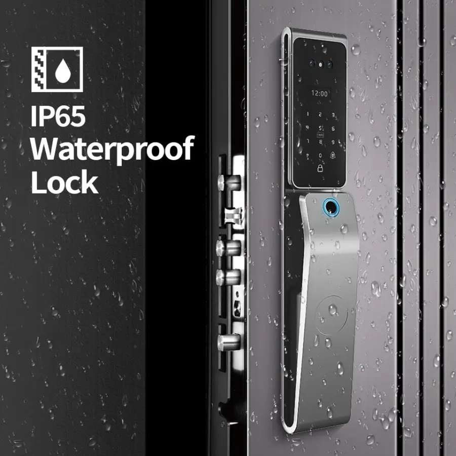 Smart Tuya Waterproof Fingerprint 3D Face Recognition Digital Password Keyless Lock Multi-Language Door Lock for Wood Door — image 6