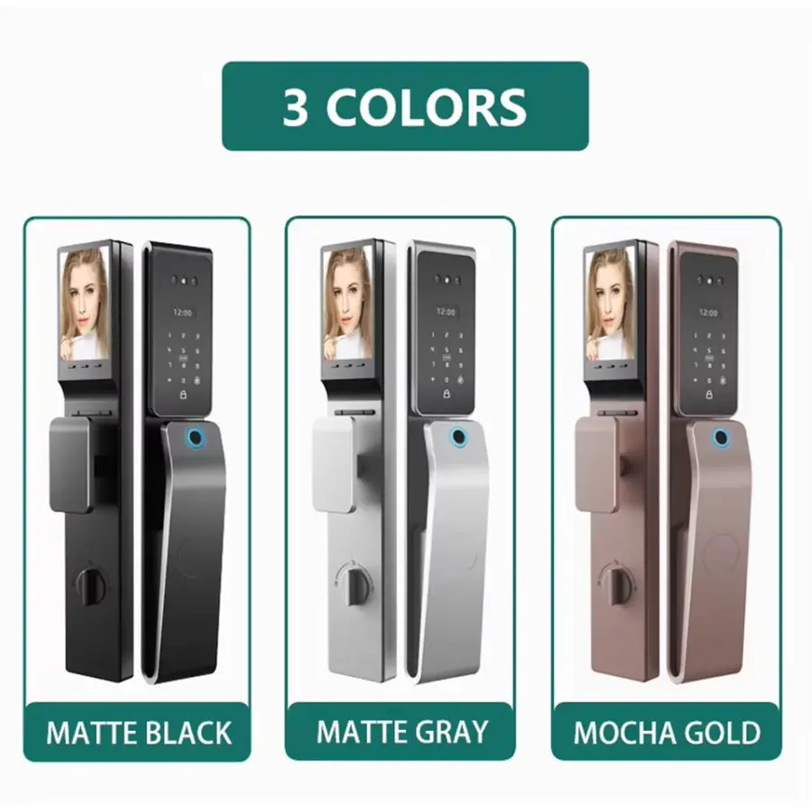 Smart Tuya Waterproof Fingerprint 3D Face Recognition Digital Password Keyless Lock Multi-Language Door Lock for Wood Door — image 7