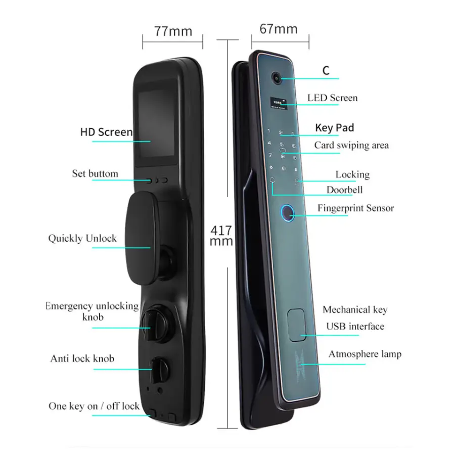 TOPTEQ P8 Tuya Smart Fingerprint Fully Automatic Camera Household Security Door Capture Photo With Camera for Apartment — image 3