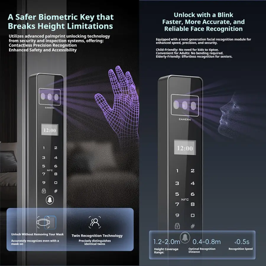 Tuya Smart Outdoor Aluminum Sliding Door Lock WIFI Fingerprint Face Recognition Palm Vein Waterproof Features Cloud Data Camera — image 6