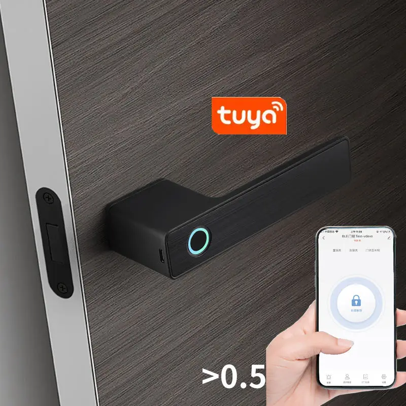 Simple Style American High-Quality Modern Zinc Alloy Tuya Smart Door Lock Level Fingerprint Handle Privacy Door Digital Locks — image 3
