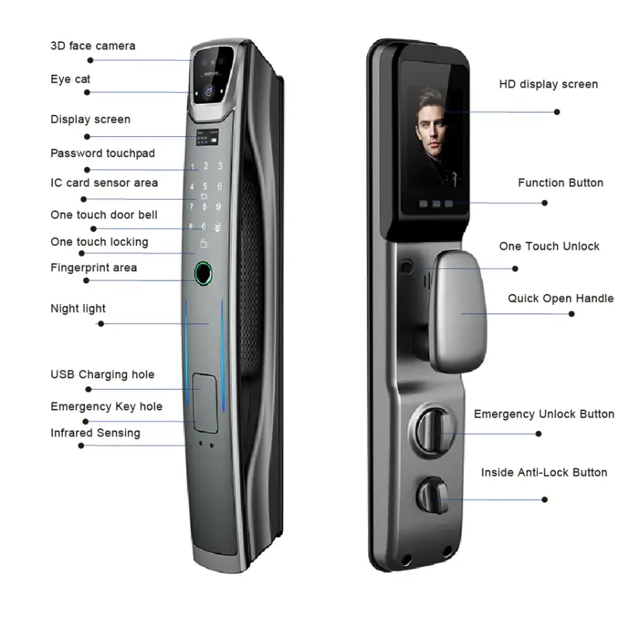 TOPTEQ TK02 Security Automatic Face Recognition Smart Lock Tuya App Electronic Nfc Ble Fingerprint With Camera With Night Vision — image 4