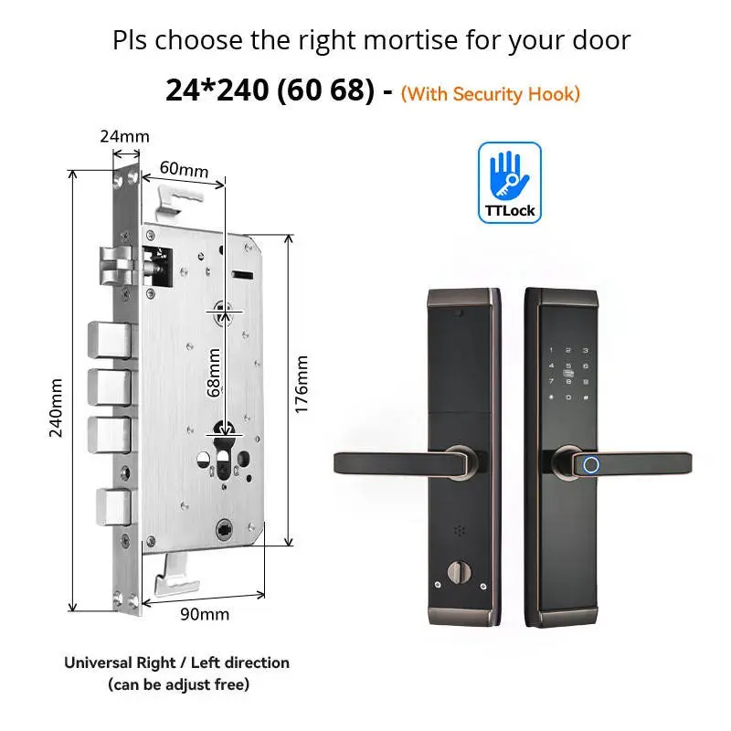 Topteq P30 Fingerprint Key Code Tuya Ttlock Remote Control Electric Zinc Alloy Smart Door Lock for Hotel Apartment Bedroom — image 4