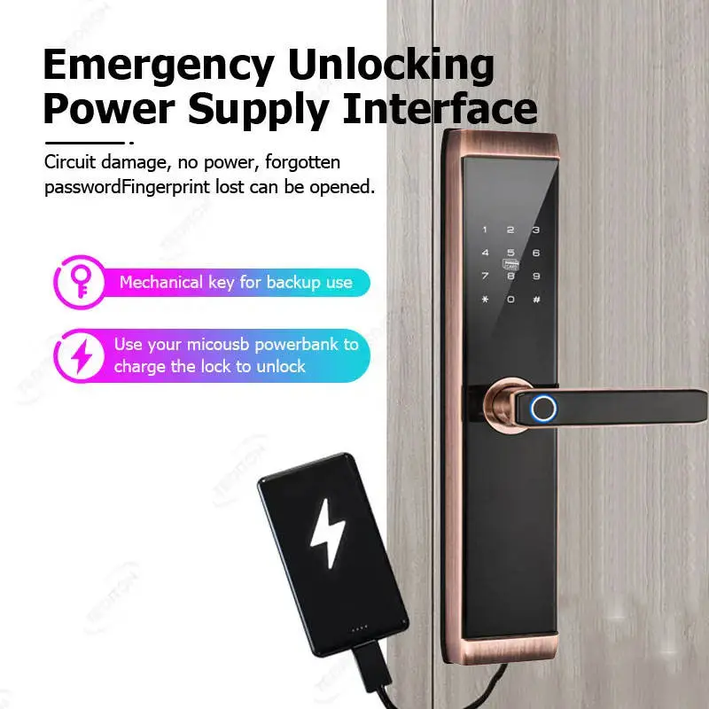 Topteq P30 Fingerprint Key Code Tuya Ttlock Remote Control Electric Zinc Alloy Smart Door Lock for Hotel Apartment Bedroom — image 6