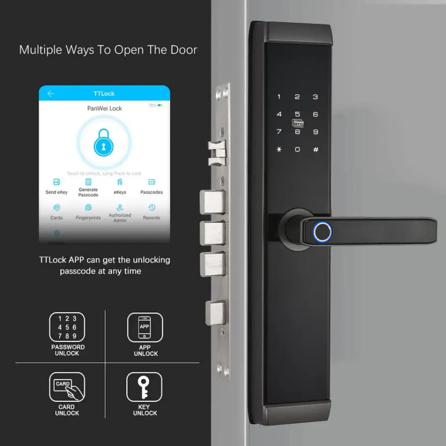 Topteq P30 Fingerprint Key Code Tuya Ttlock Remote Control Electric Zinc Alloy Smart Door Lock for Hotel Apartment Bedroom — image 7