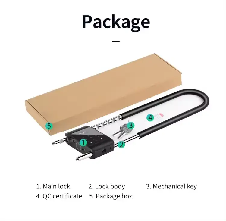 Topteq Anti-theft Fingerprint Code Tuya App Smart U-shaped Door Lock Office Bicycles Motorcycles Locks With Square Groove — image 4