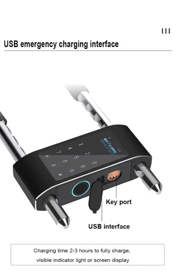 Topteq Anti-theft Fingerprint Code Tuya App Smart U-shaped Door Lock Office Bicycles Motorcycles Locks With Square Groove — image 7