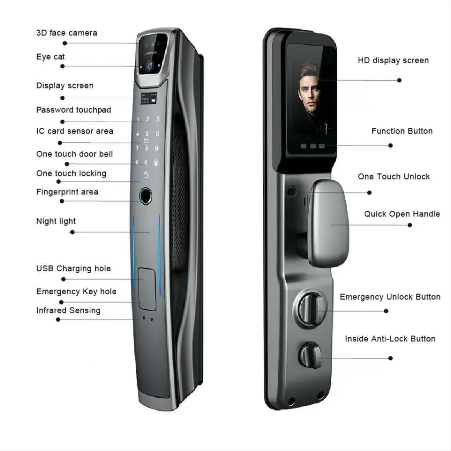 TOPTEQ TK02 New 3D Face Recognition Door Lock Tuya Smart Door Lock with Surveillance Camera Wifi Wire Lithium Battery — image 3