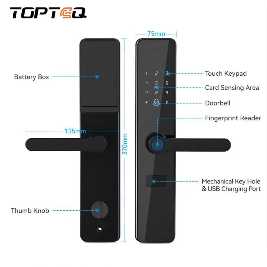 TOPTEQ F8 Tuya Zigbee TTlock Biometric Fingerprint Smart Lock Security Digital Smartlife Smart Door Lock Wifi Zigbee — image 4