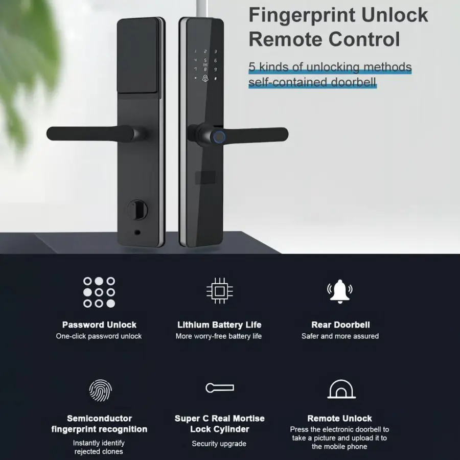 TOPTEQ F8 Tuya Zigbee TTlock Biometric Fingerprint Smart Lock Security Digital Smartlife Smart Door Lock Wifi Zigbee — image 5