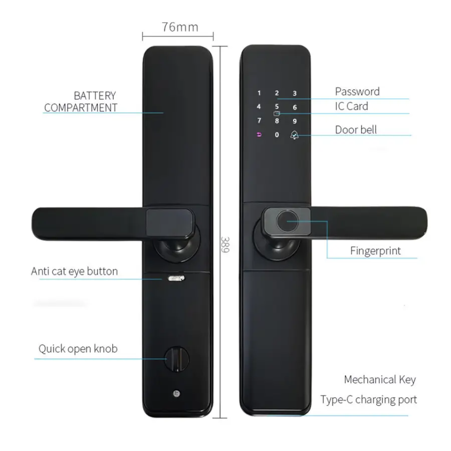Wholesale Price Digital Keyless Door Lock with Smart TTLock APP Fingerprint for Wood Aluminum Door Cerradura Inteligente Handle — image 5