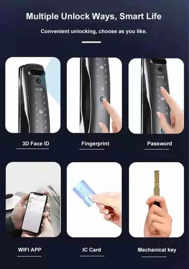 Topteq X8 3D Face Recognition Smart Door Lock Usmart Go Tuya App Intelligent Lock with Cat-eye Camera for Wooden Doors — image 3