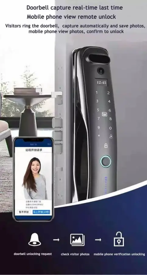Topteq X8 3D Face Recognition Smart Door Lock Usmart Go Tuya App Intelligent Lock with Cat-eye Camera for Wooden Doors — image 5
