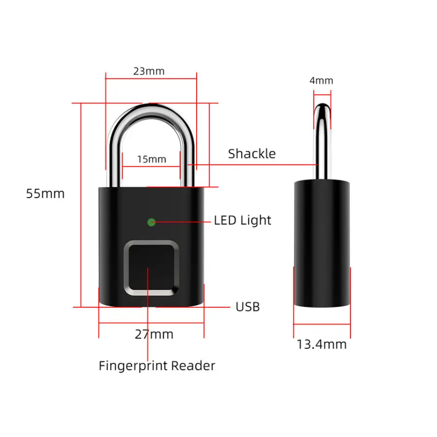TOPTEQ L34 Security Fingerprint Padlock Smart Padlock With Digital Padlock for Drawers Backpack and Luggage Box — image 3