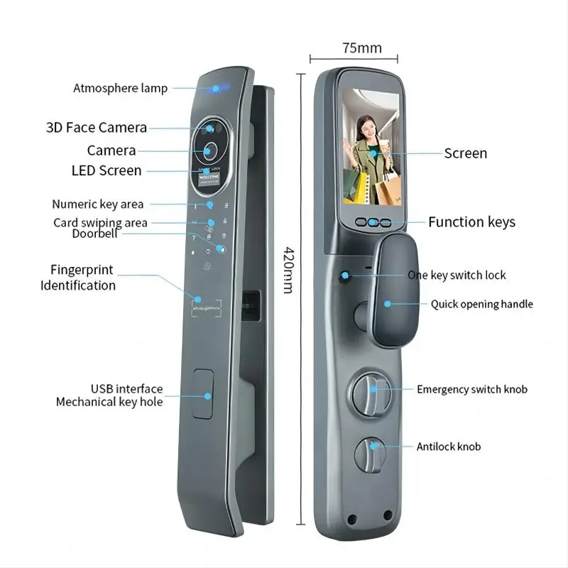 TOPTEQ Zigbee 3D Face Recognition Smart Door Lock Camera Visual Security Code Card Fingerprint Password Anti-Theft Digital Lock — image 3