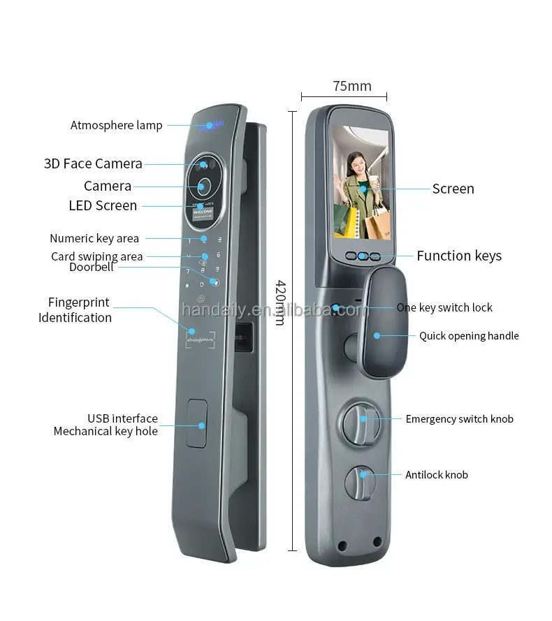 TOPTEQ Zigbee 3D Face Recognition Smart Door Lock Tuya Outdoor Digital Wifi Automatic Biometric Fingerprint Locks — image 5