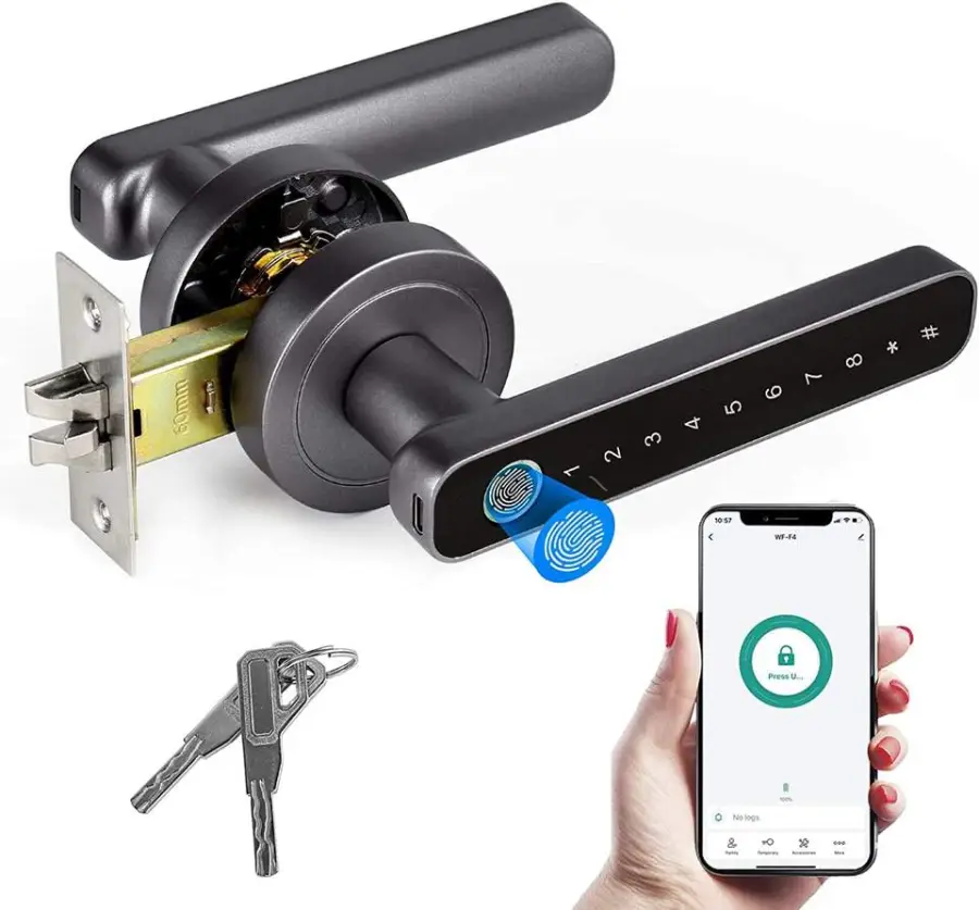 TOPTEQ O3 Tuya TTLock Smart Lock Door Handle Smart Phone Locks App Fingerprint Smart Lock Home — view 1