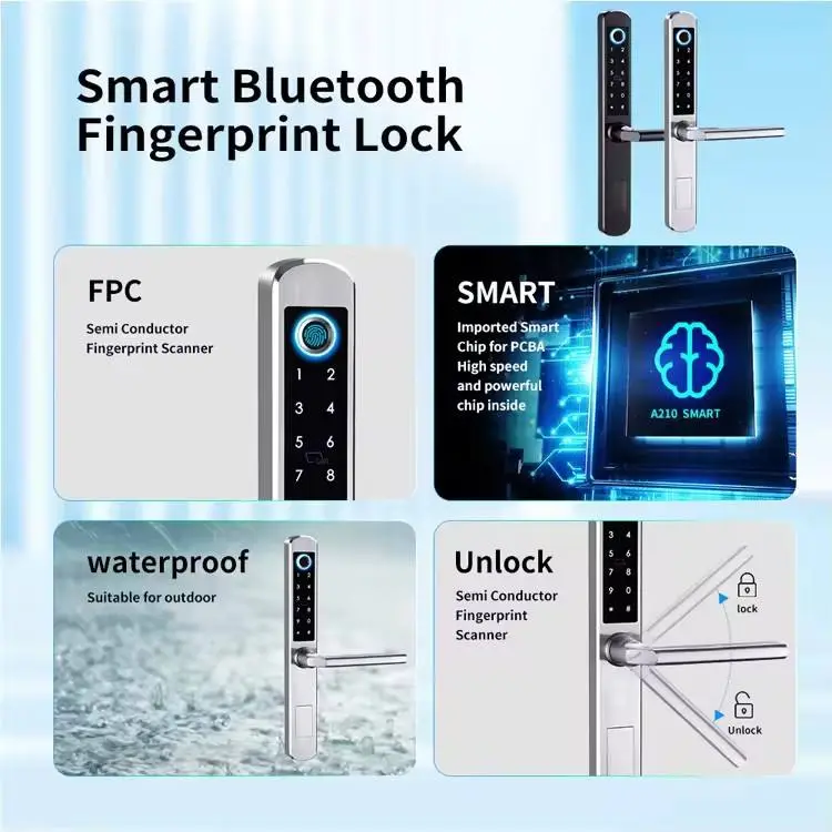 Top-selling Digital Password Ttlock Ble Smart Fingerprint Waterproof Door Lock for Office Department Home Hotel — image 4
