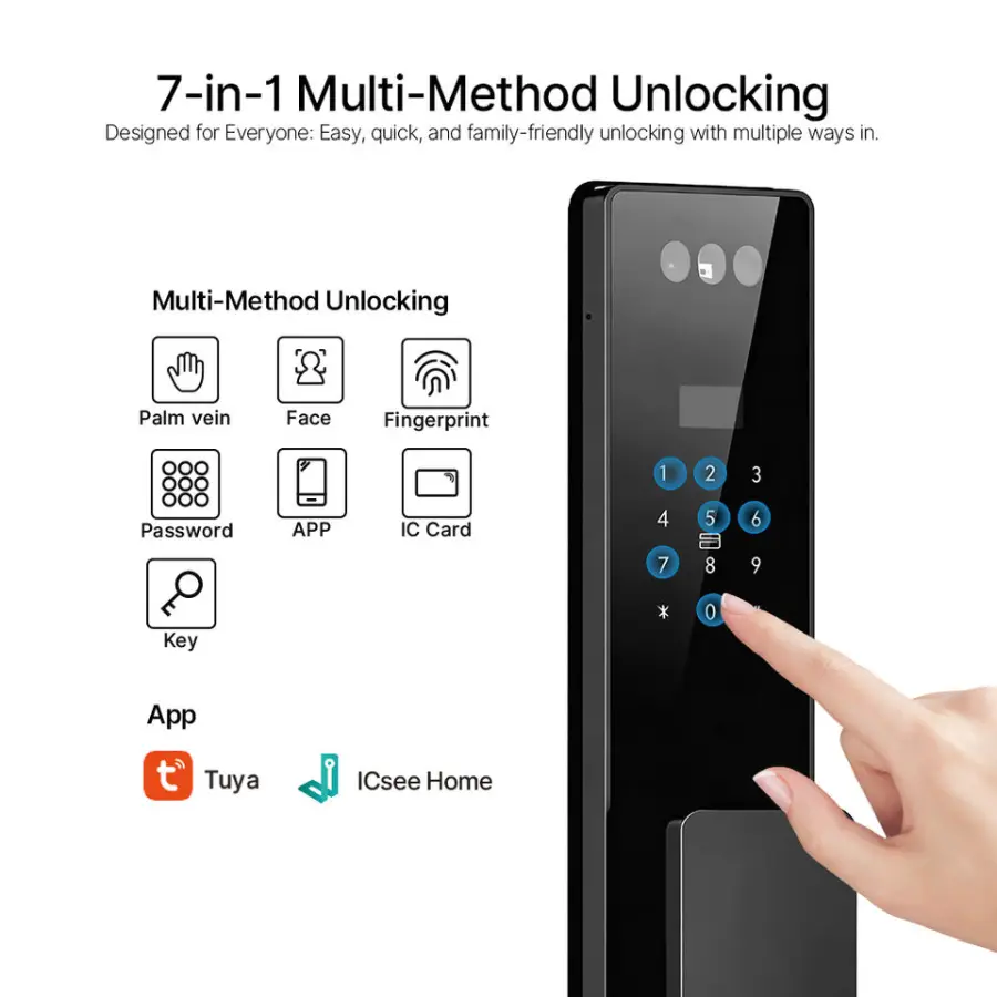 Heavy Duty Smart Tuya ICsee Home WiFi Active Video Intercom Fingerprint Pick Cylinder Door Lock CNC Aluminum/Wooden Doors — image 2