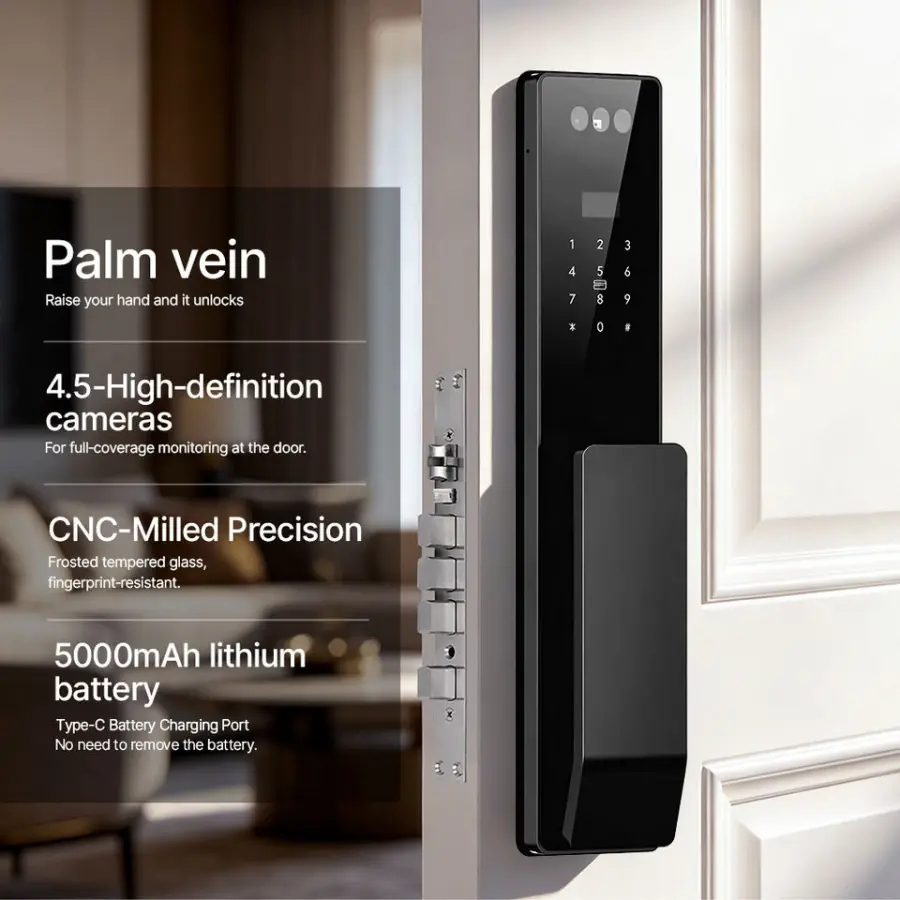 Heavy Duty Smart Tuya ICsee Home WiFi Active Video Intercom Fingerprint Pick Cylinder Door Lock CNC Aluminum/Wooden Doors — image 3