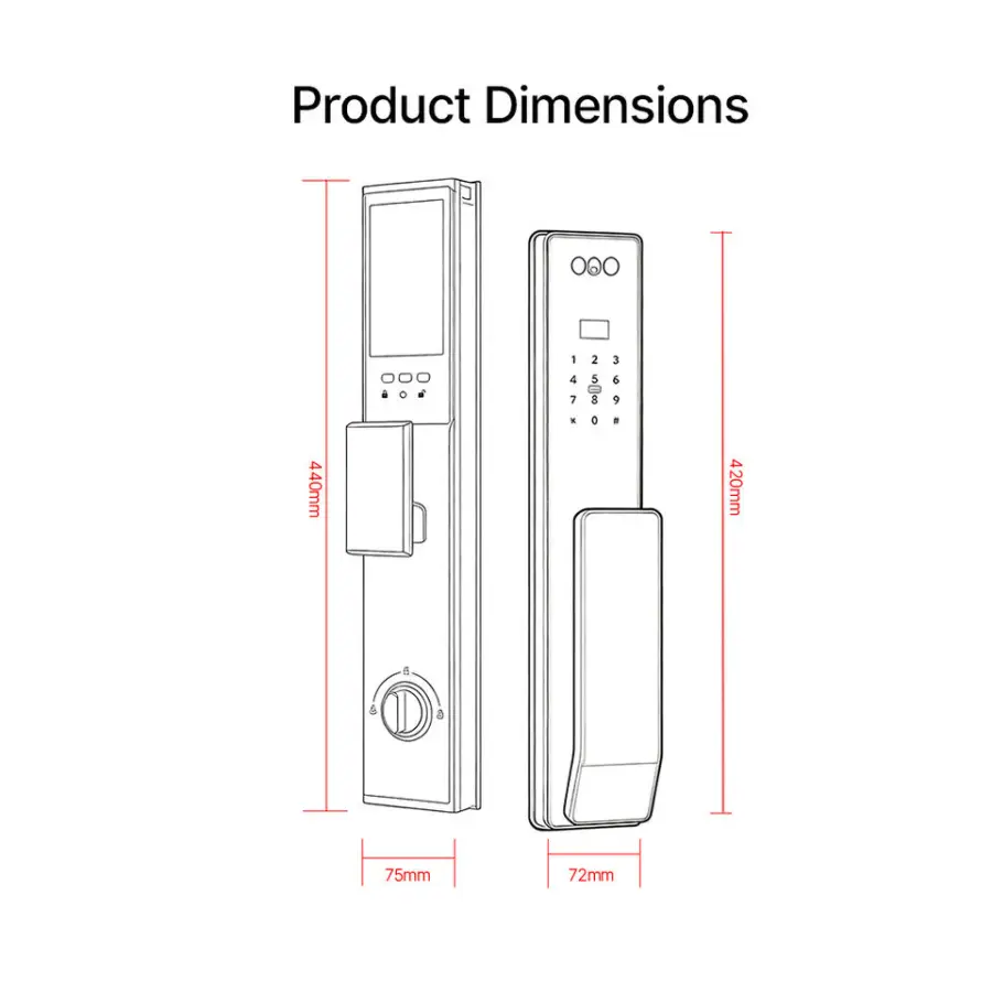 Heavy Duty Smart Tuya ICsee Home WiFi Active Video Intercom Fingerprint Pick Cylinder Door Lock CNC Aluminum/Wooden Doors — image 6