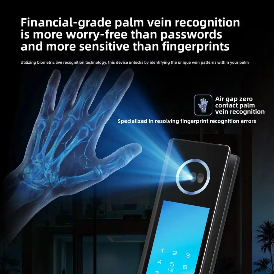 Tuya Wi-Fi CNC Carved Palm Vein Fingerprint Aluminum Alloy Face Recognition Large Screen Video Intercom Smart Memory Card Steel — image 4