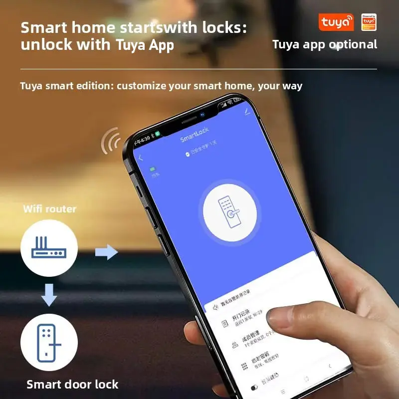 Security Smart Locks Electric Digital Fingerprint Smart Tuya Password IC Card Keyless APP Door Lock for Wooden Doors — image 6