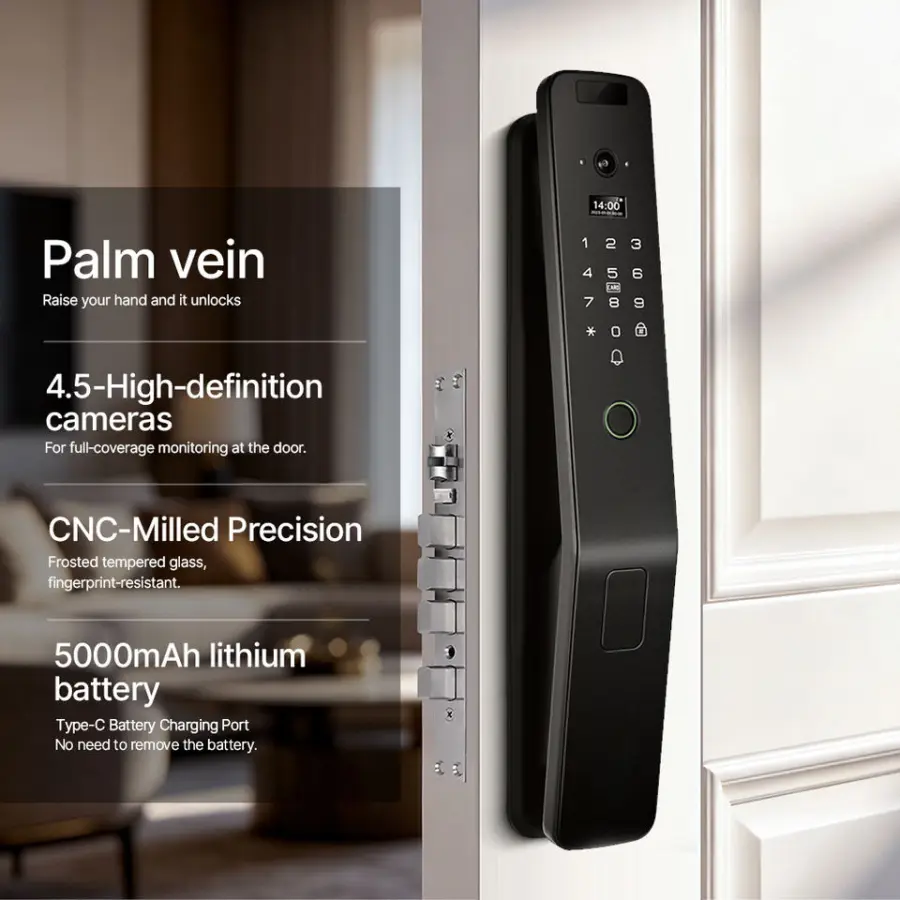 Topteq M20 Keyless Smart Door Lock 4.5-inch HD Display Face Recognition Tuya Icsee Home WiFi Intercom for Wood/Steel/Alu — view 1