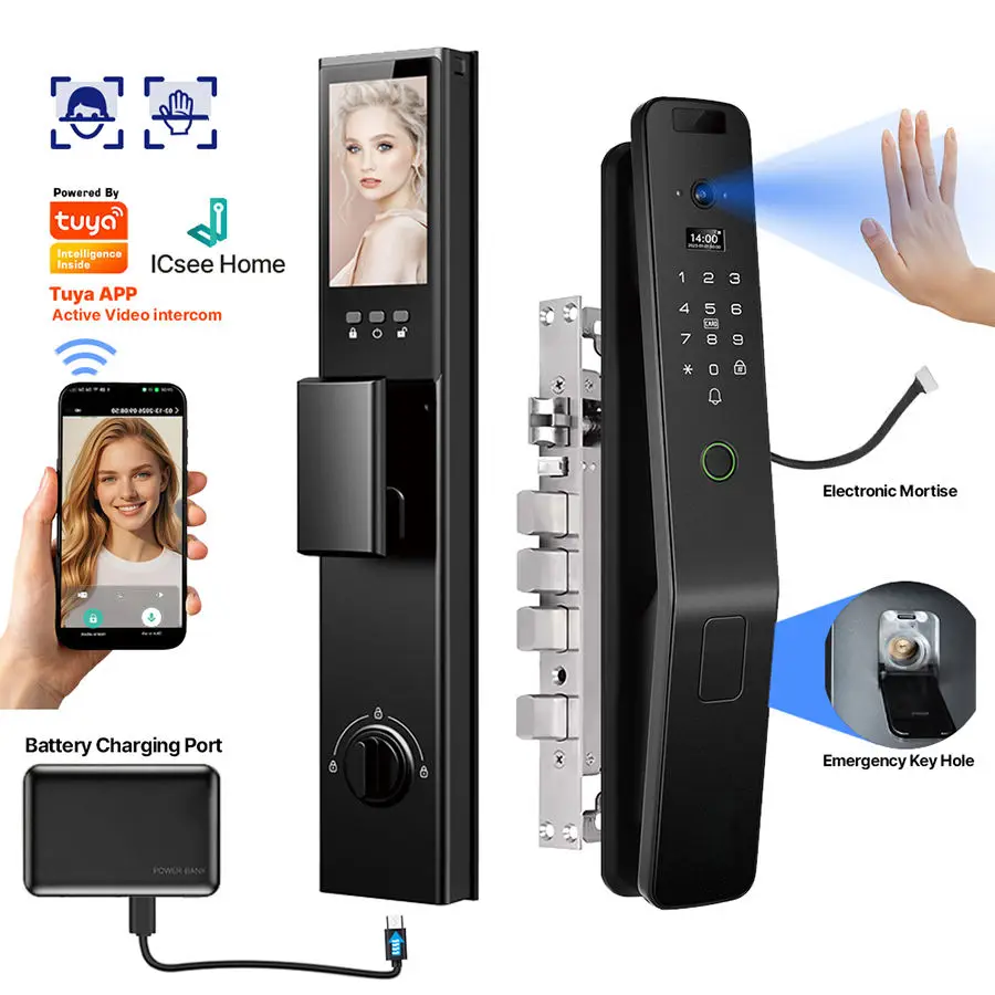 Topteq M20 Keyless Smart Door Lock 4.5-inch HD Display Face Recognition Tuya Icsee Home WiFi Intercom for Wood/Steel/Aluminum — image 2