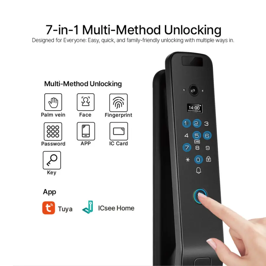 Topteq M20 Keyless Smart Door Lock 4.5-inch HD Display Face Recognition Tuya Icsee Home WiFi Intercom for Wood/Steel/Aluminum — image 3