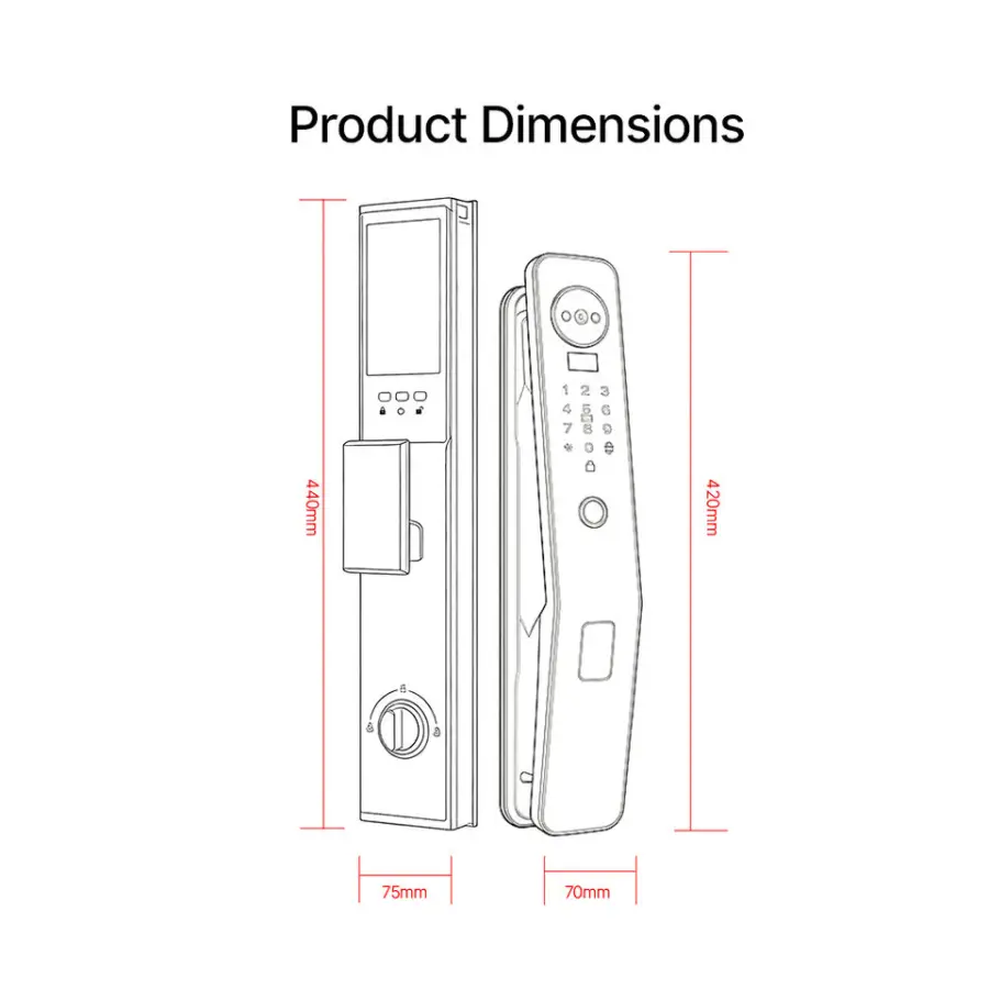 Topteq M20 Keyless Smart Door Lock 4.5-inch HD Display Face Recognition Tuya Icsee Home WiFi Intercom for Wood/Steel/Aluminum — image 6