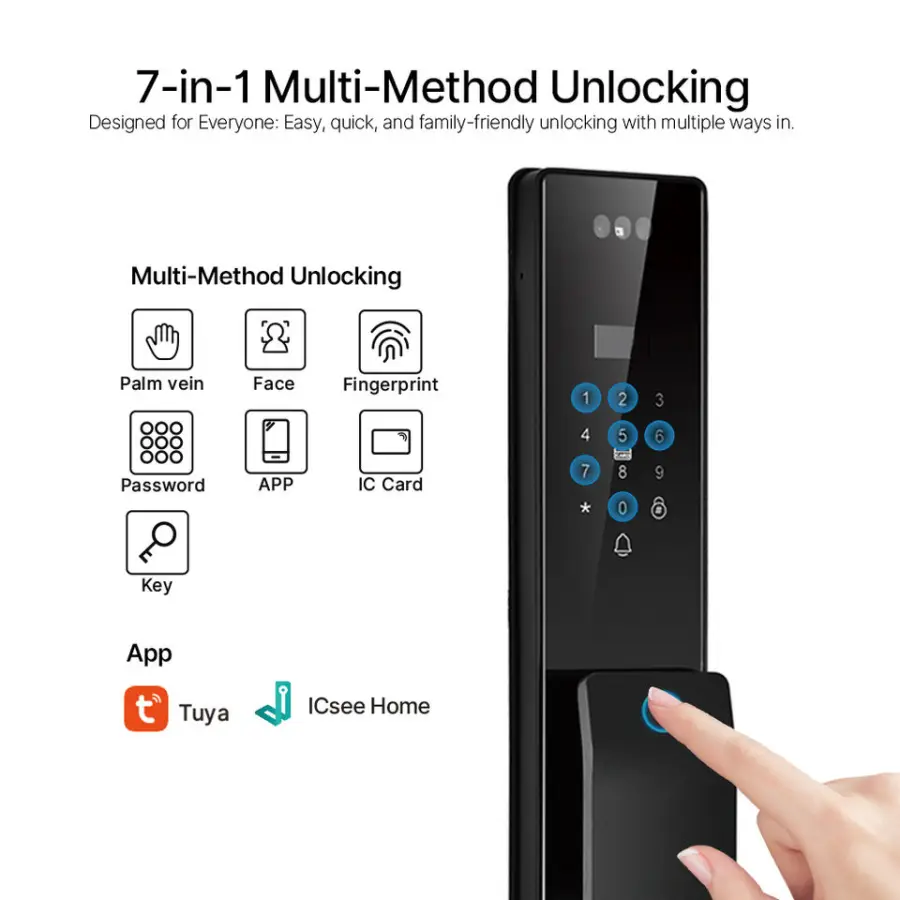 Home Outdoor Automatic Smart Face Palm Vein Front Door Fingerprint Tuya WiFi ICSee Home Active Video Intercom Lock with Camera — image 2
