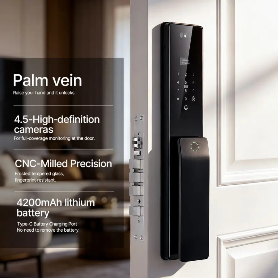 Home Outdoor Automatic Smart Face Palm Vein Front Door Fingerprint Tuya WiFi ICSee Home Active Video Intercom Lock with Camera — image 3