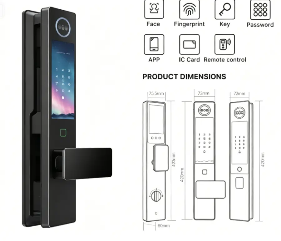SMART Door Lock New Design Big Dual Screen for Wood Steel Brass Doors Tuya App Control and Memory Card Functionality — image 4