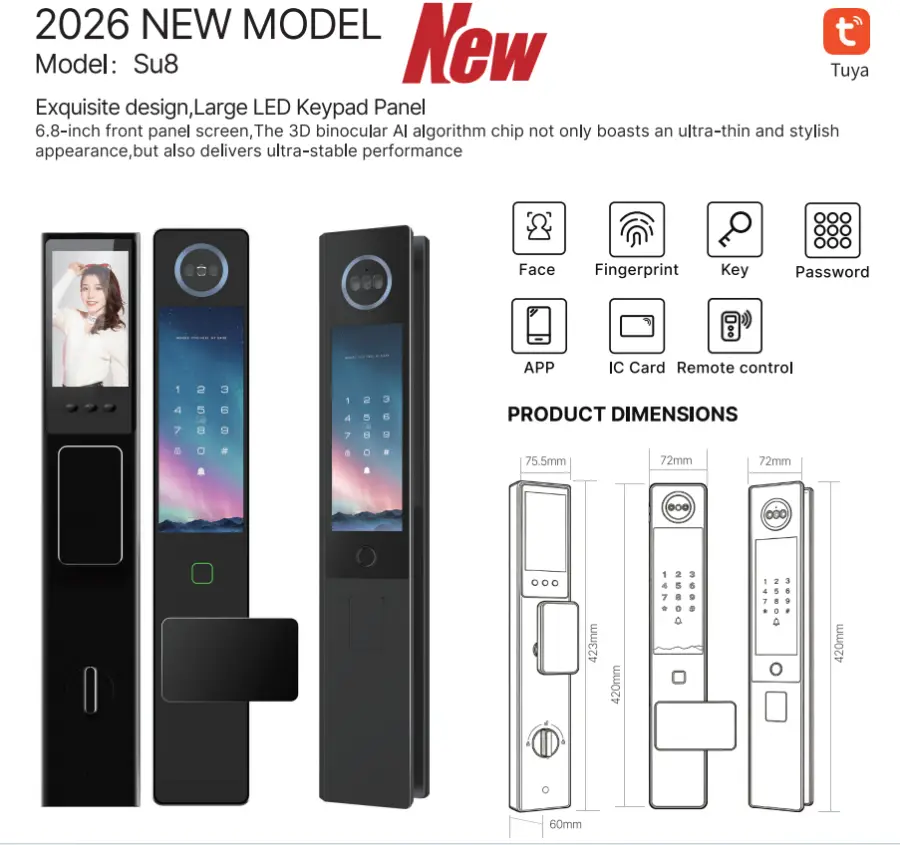 SMART Door Lock New Design Big Dual Screen for Wood Steel Brass Doors Tuya App Control and Memory Card Functionality — image 5
