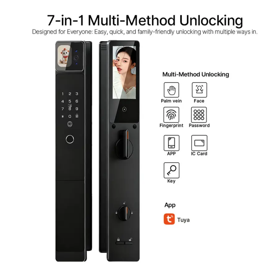 Topteq I886 Intelligent Ultra-thin AI Screen Palm Vein Face Tuya Active Intercom Password WiFi Fingerprint Smart Door Lock — image 3