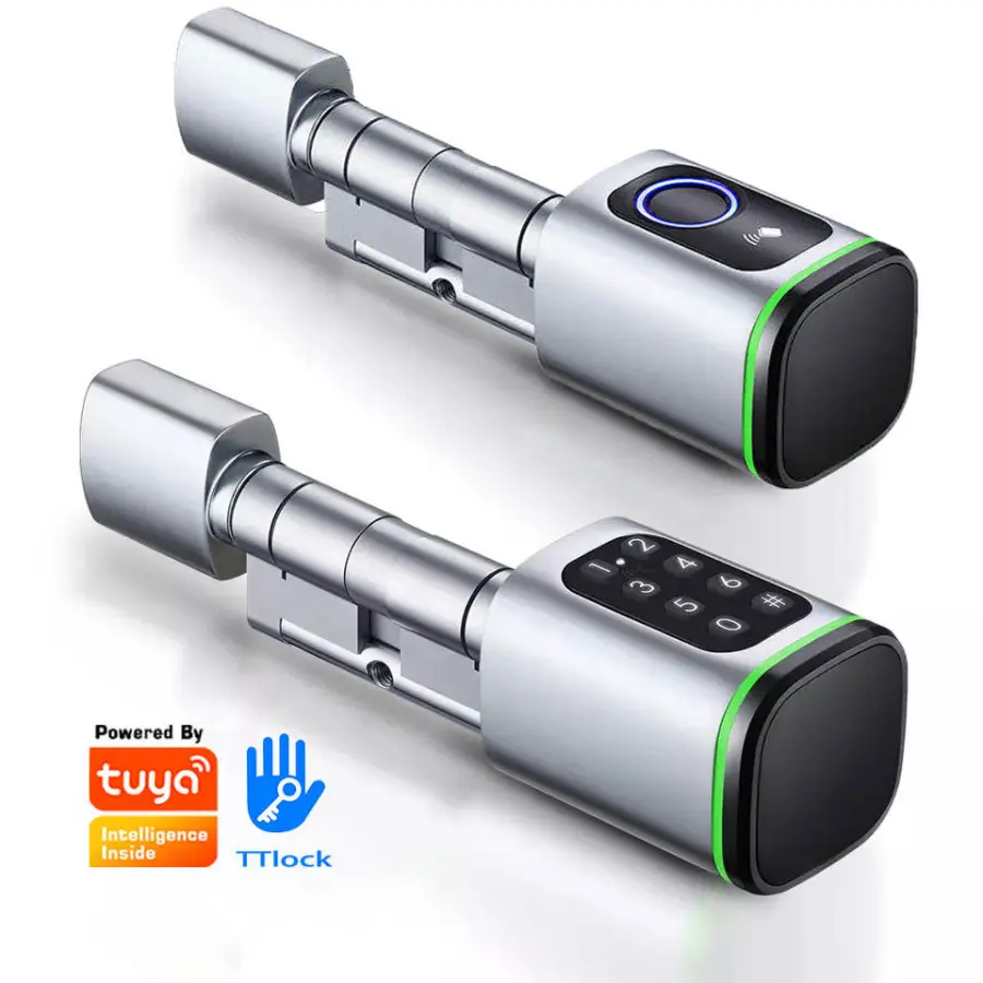 Cylinder Tuya/TTlock IP65 Smart Lock with Fingerprint Password Card APP & Keyless Entry for Wood Doors Cloud Storage — view 1