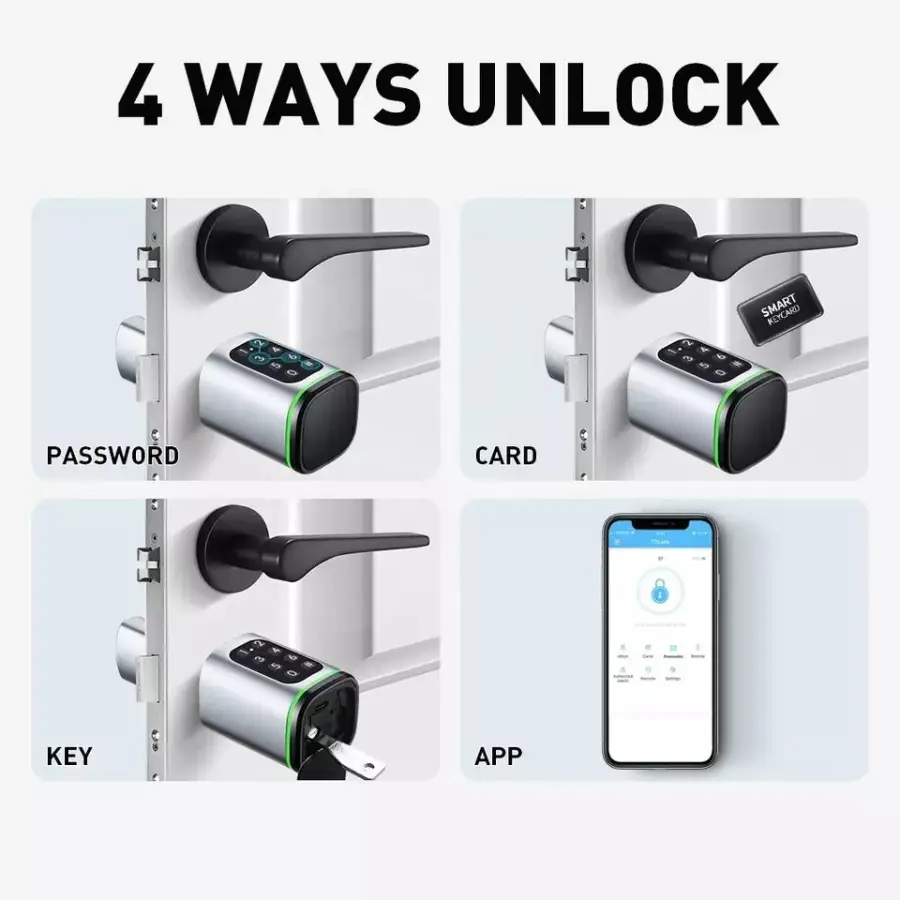 Cylinder Tuya/TTlock IP65 Smart Lock with Fingerprint Password Card APP & Keyless Entry for Wood Doors Cloud Storage — image 4