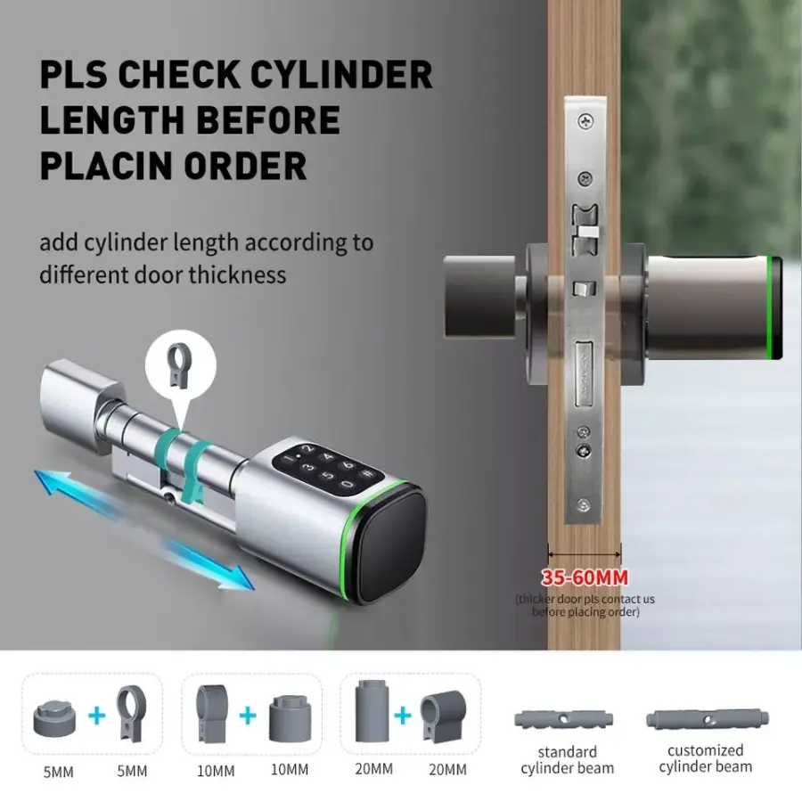 Cylinder Tuya/TTlock IP65 Smart Lock with Fingerprint Password Card APP & Keyless Entry for Wood Doors Cloud Storage — image 5