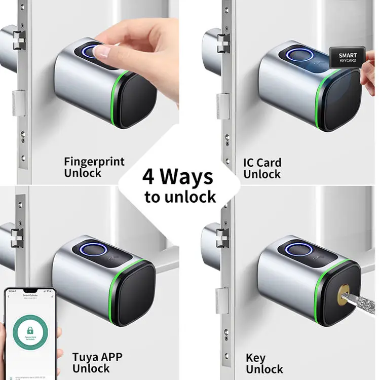 Cylinder Tuya/TTlock IP65 Smart Lock with Fingerprint Password Card APP & Keyless Entry for Wood Doors Cloud Storage — image 6
