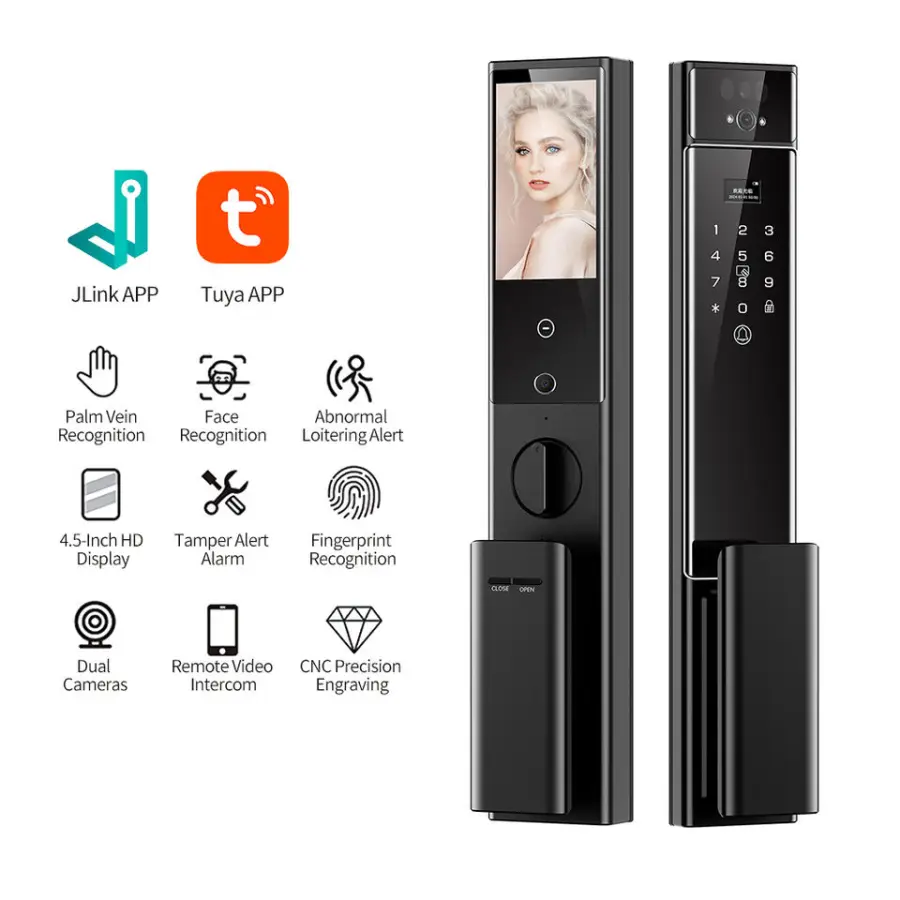 Newly Revealed C90 Smart 3D Face Recognition Palm Vein Door Lock Security Active Intercom Double Camera Home Muti-language Lock — image 4