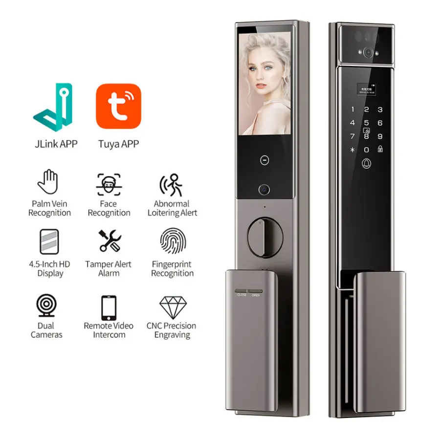 Newly Revealed C90 Smart 3D Face Recognition Palm Vein Door Lock Security Active Intercom Double Camera Home Muti-language Lock — image 5