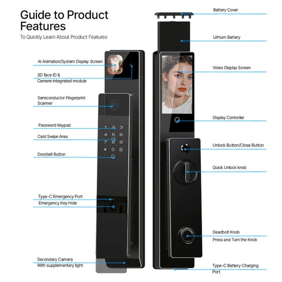 PREMIUM Quality Smart Door Lock with Instant Recognition Bank-level Security Voice-Activated Lock AI Technology for Smart Home — image 4