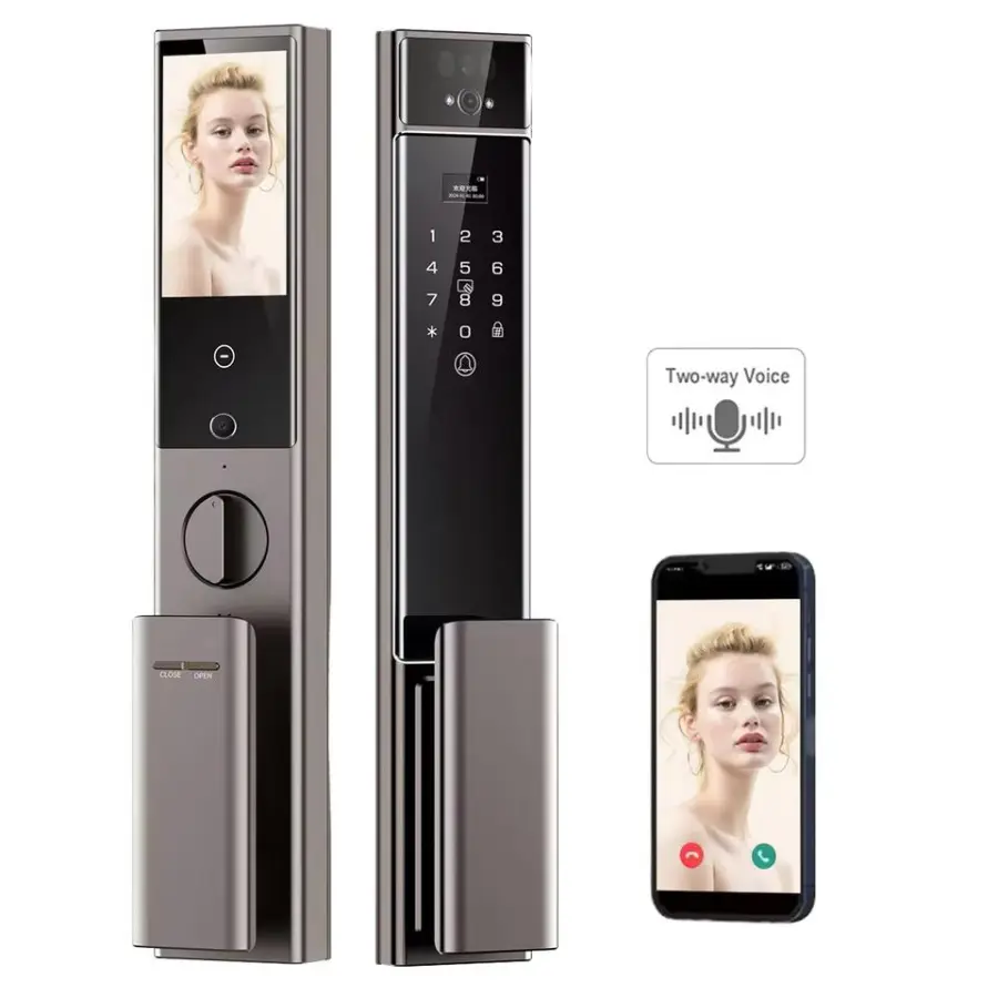 Home Tuya Wifi Smart Lock Symmetric Design Palm Vein Face Fingerprint Password Card Key Tempered Glass AI Screen for Sec — view 1