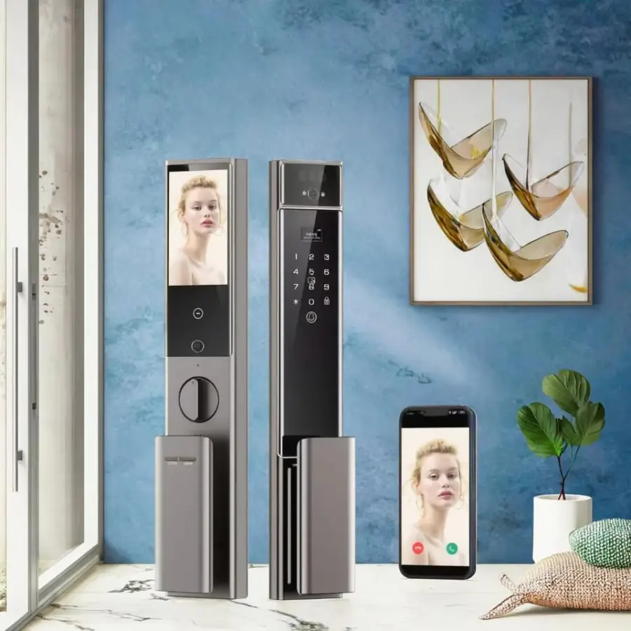 Home Tuya Wifi Smart Lock Symmetric Design Palm Vein Face Fingerprint Password Card Key Tempered Glass AI Screen for Security — image 4