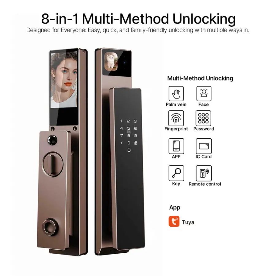 Smart Lock AI Screen Fingerprint Password Key Card App Control Dual Camera Electronic Mortise Digital Door Lock Home Security — image 5