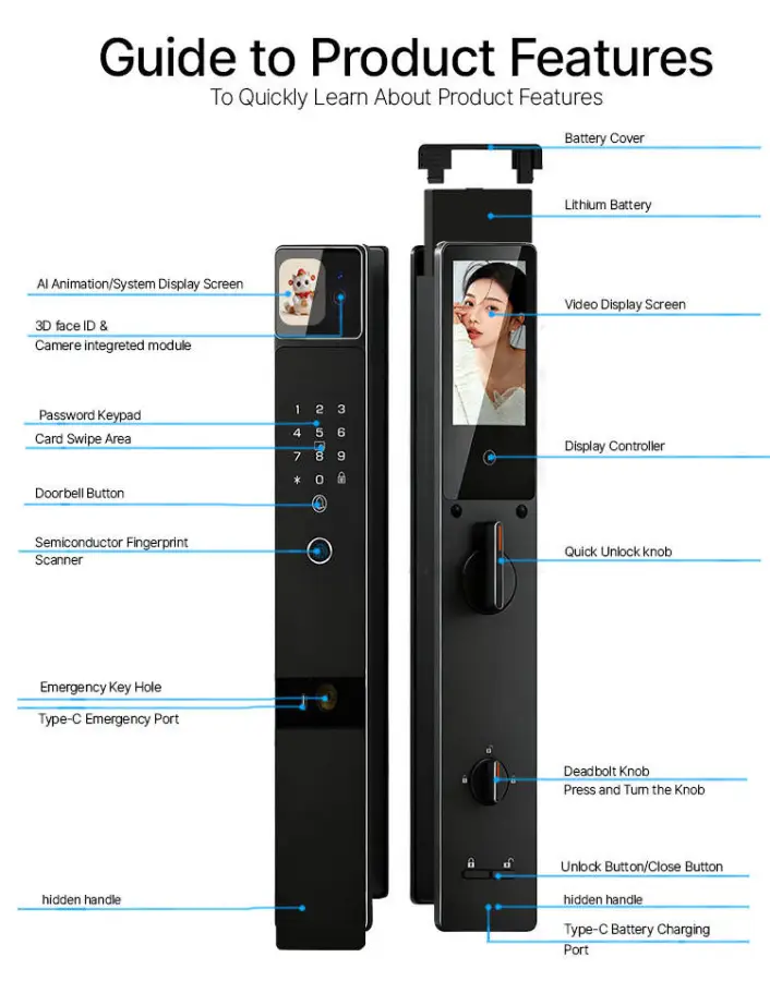 New Design Smart Door Lock Palm Vein Face Recognition AI Screen Remote Control Night Vision Ultra Thin for Smart Home — image 3