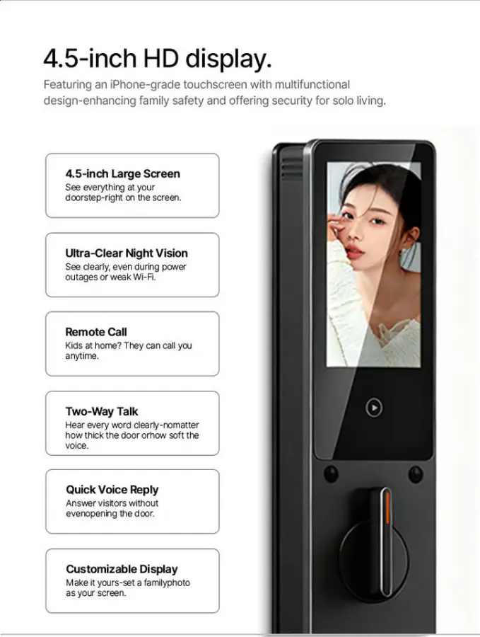 New Design Smart Door Lock Palm Vein Face Recognition AI Screen Remote Control Night Vision Ultra Thin for Smart Home — image 7