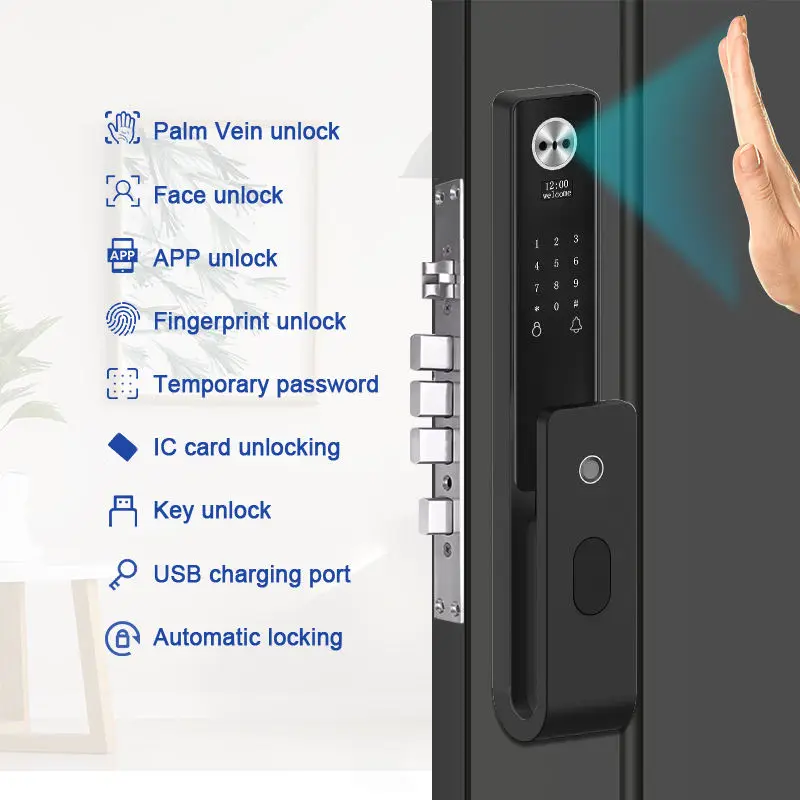 Intelligent Voice Palm Vein Face Recognition Fingerprint Door Lock 4.5-inch Screen Camera Aluminum/Steel Door Tuya Smart Lock — image 3